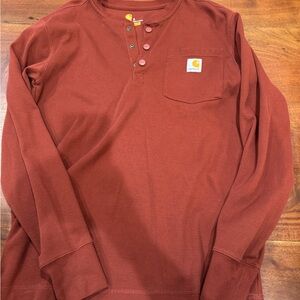 Carhartt Men's Long Sleeve Henley Shirt - Brick Red